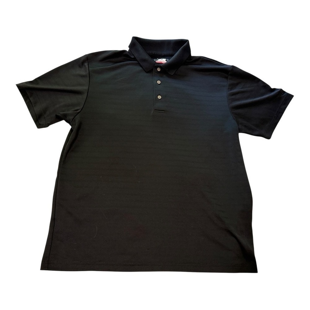 Grand Slam Polo Shirt Lg Mens Black Polyester Striped Golf Performance Athletic